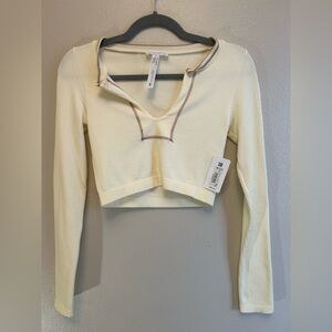 Altar’s State Cropped Cream Long sleeved Low cut Crop Top